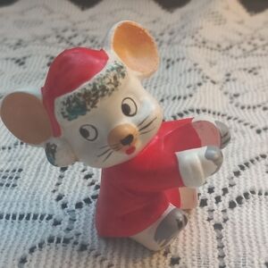 Vintage Christmas Mouse Candle Climber Decor RB Japan Santa Mouse Nightcap 2.5"